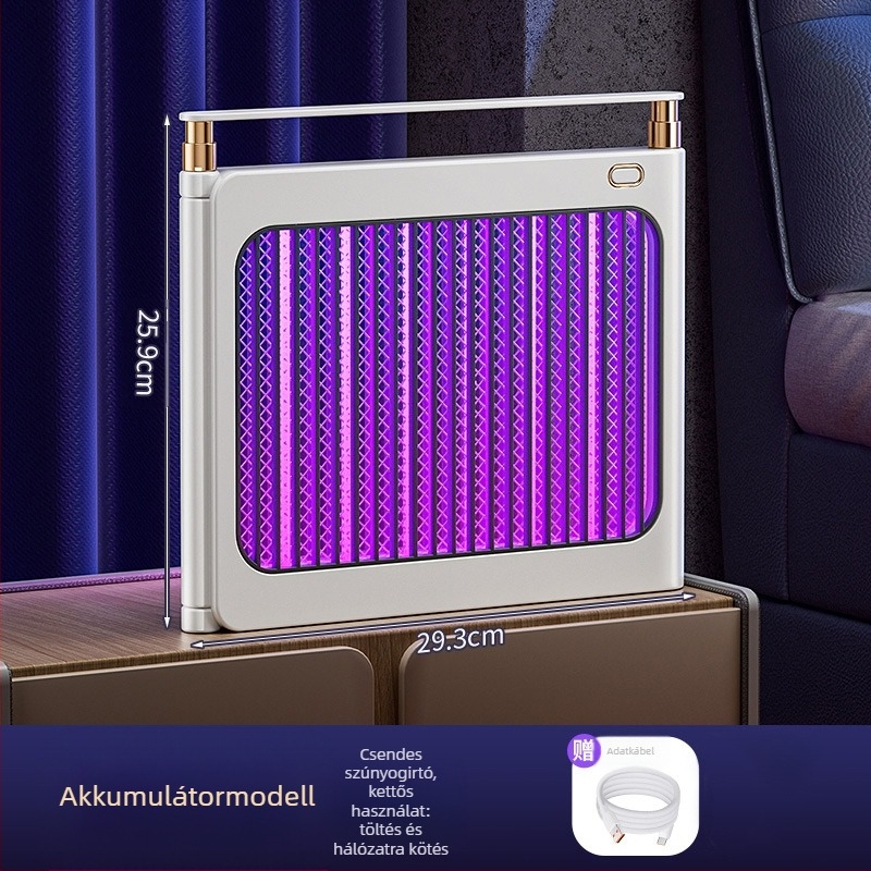 LED szúnyogriasztó lámpa, falra vagy asztalra szerelhető, 21–30㎡ lefedettség, alumínium háló, elektromos sokkal történő megsemmisítés, beépített akkumulátor 1001–1600mAh