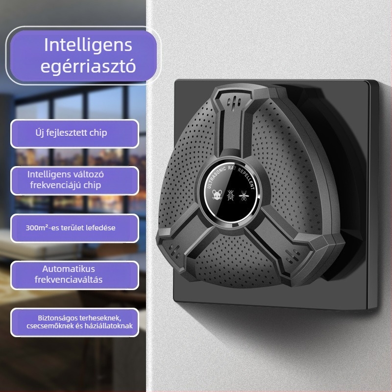 Ultrahangos egérriasztó, Smart electronic mouse repeller, ABS ház, 1,5 V, frekvencia 12–100 kHz