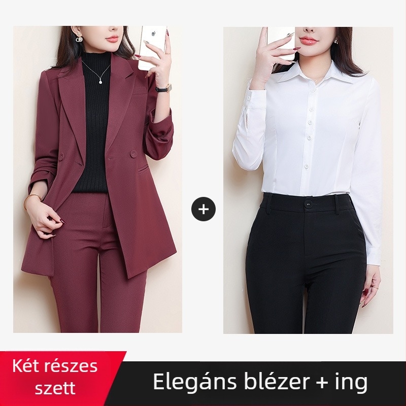 Női kosztüm zakó, poliészter/elasztán keverék, irodai stílus, kosztüm gallér, hosszú ujjú