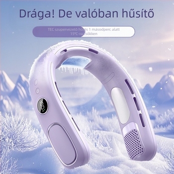 Nyakventilátor lapátok nélkül, félvezető hűtéssel, USB töltés, beépített akkumulátor, 5 sebesség