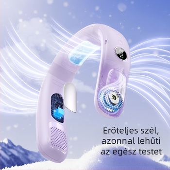 Nyakventilátor lapátok nélkül, félvezető hűtéssel, USB töltés, beépített akkumulátor, 5 sebesség