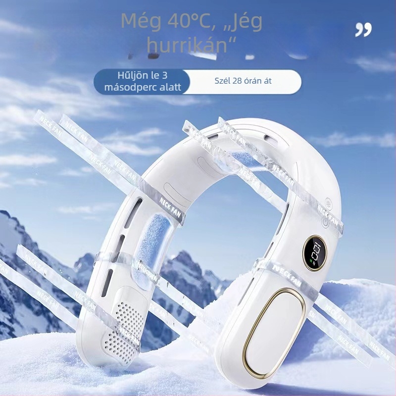 Nyakventilátor lapátok nélkül, félvezető hűtéssel, USB töltés, beépített akkumulátor, 5 sebesség