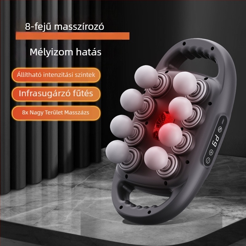 Többfejű fascia masszírozó kefés motorral, 6+ fej, 5+ sebesség, beépített akkumulátor 2000–4000 mAh, zaj < 36 dB