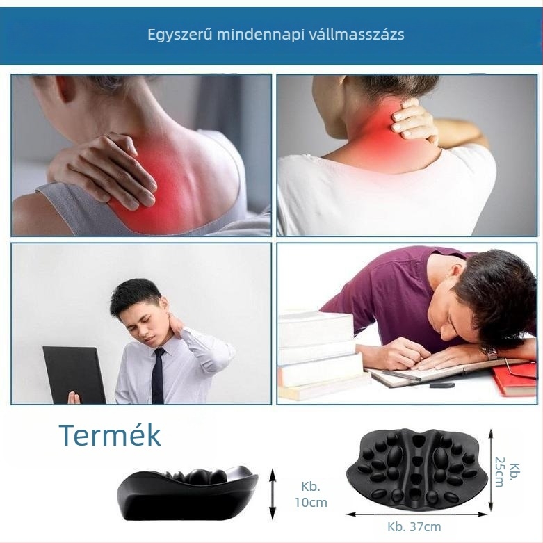 Nyak-, hát- és derékmasszázspárna – 6+ fej, PU bőr, egy sebességű mechanikus masszázs, téglalap-trapéz formájú