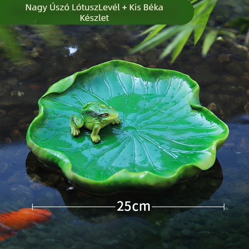 Műgyanta lebegő víz dekoráció lótuszlevél és béka motívummal, kerthez, tavakhoz és erkélyhez (Márka: Green Paper; Anyag: Gyanta; Stílus: Pastoral; Kivitelezés: Gravírozás)