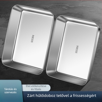 Edzett acélból készült négyszögletes ételtároló fedővel, konyhai tárolásra, kapacitás 0.3–3 L