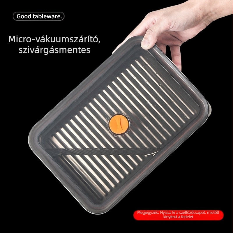 Edzett acélból készült négyszögletes ételtároló fedővel, konyhai tárolásra, kapacitás 0.3–3 L