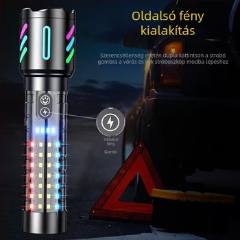 Lézeres zseblámpa hosszú hatótávolsággal, beépített 1800 mAh akkumulátor, 10 W, alumínium ötvözet test, hatótávolság több mint 500 m