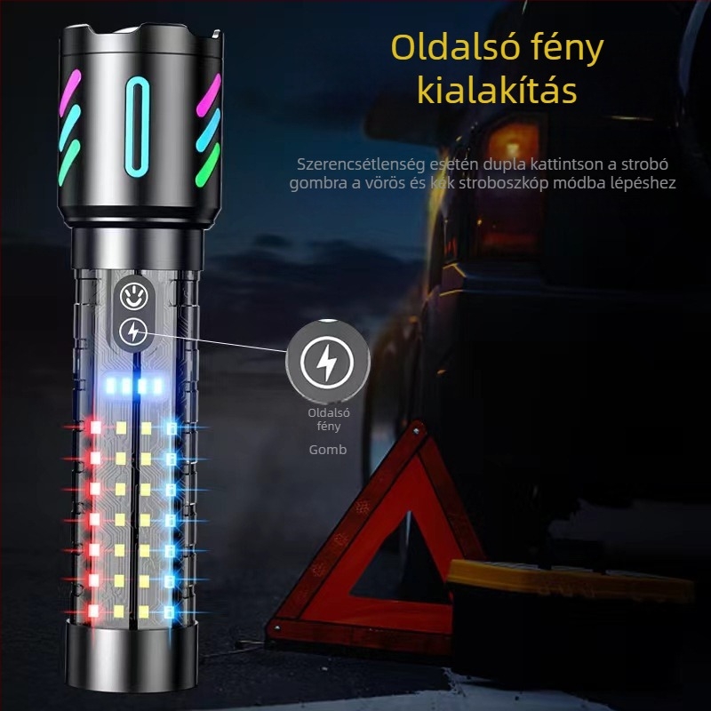 Lézeres zseblámpa hosszú hatótávolsággal, beépített 1800 mAh akkumulátor, 10 W, alumínium ötvözet test, hatótávolság több mint 500 m