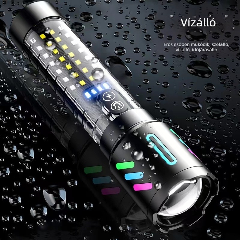 Lézeres zseblámpa hosszú hatótávolsággal, beépített 1800 mAh akkumulátor, 10 W, alumínium ötvözet test, hatótávolság több mint 500 m