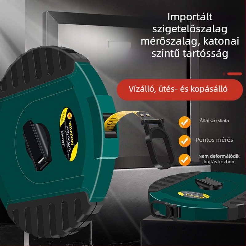 Szálas mérőszalag, gumírozott tokos ház, ipari kategória, 10/20/30/50 m