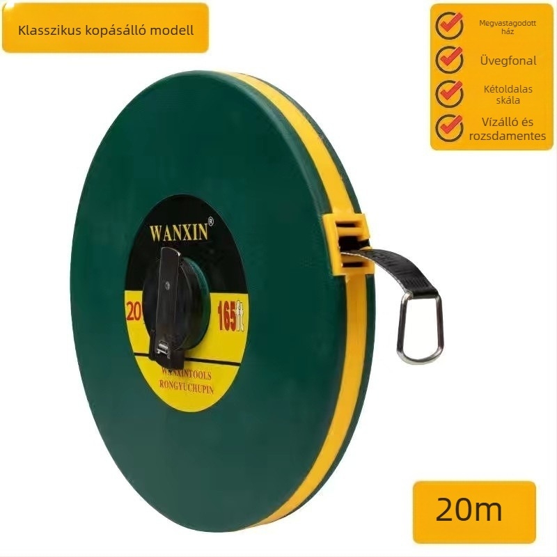 Szálas mérőszalag, gumírozott tokos ház, ipari kategória, 10/20/30/50 m