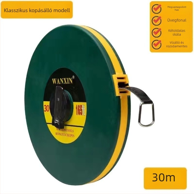 Szálas mérőszalag, gumírozott tokos ház, ipari kategória, 10/20/30/50 m