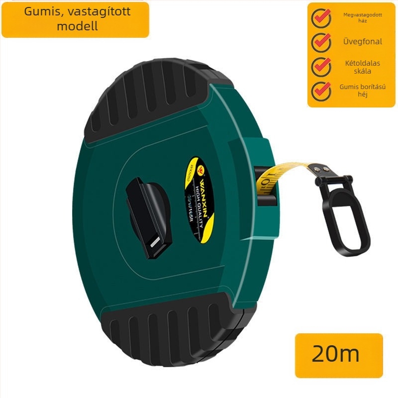 Szálas mérőszalag, gumírozott tokos ház, ipari kategória, 10/20/30/50 m