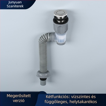 Mosdókagyló lefolyó készlet, kettős használat – függőleges és vízszintes, S-ív, emelő típus, műanyag, fürdőszoba