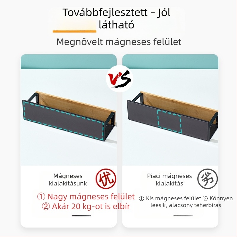 Fali mágneses fűszertartó polc oldalsó rögzítéssel, fúrás nélkül, téglalap alakú konyhai tároló