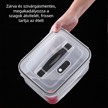 Műanyag zárt ebédes doboz fogantyúval és leeresztőkosárral, mikróbarát, téglalap alakú Bento doboz