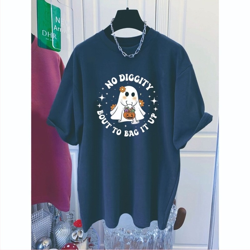 Pamut rövid ujjú póló kerek nyakkal, laza szabás, nyomtatás