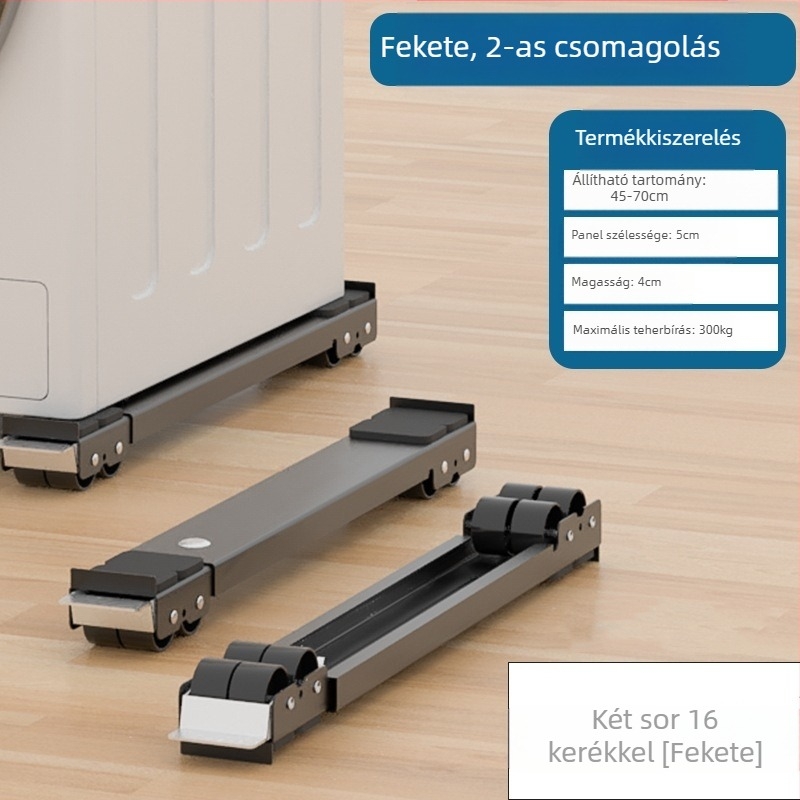 Vasból készült mosógép és hűtő alátámasztó alap, mozgatható görgőkkel, állítható