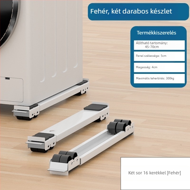 Vasból készült mosógép és hűtő alátámasztó alap, mozgatható görgőkkel, állítható