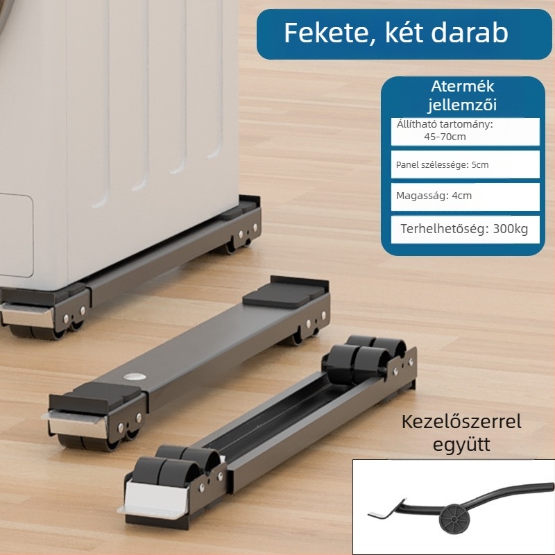 Vasból készült mosógép és hűtő alátámasztó alap, mozgatható görgőkkel, állítható