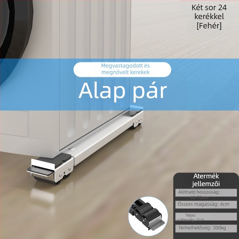 Vasból készült mosógép és hűtő alátámasztó alap, mozgatható görgőkkel, állítható