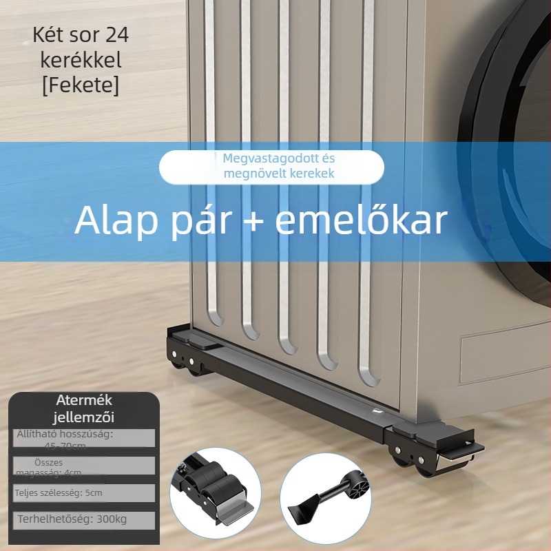 Vasból készült mosógép és hűtő alátámasztó alap, mozgatható görgőkkel, állítható