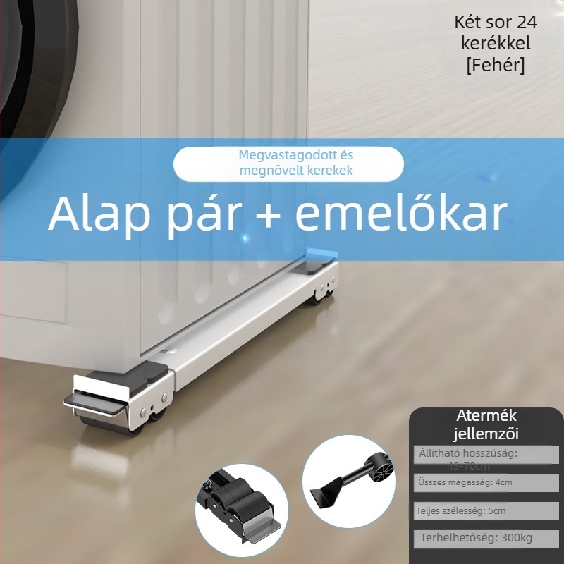 Vasból készült mosógép és hűtő alátámasztó alap, mozgatható görgőkkel, állítható