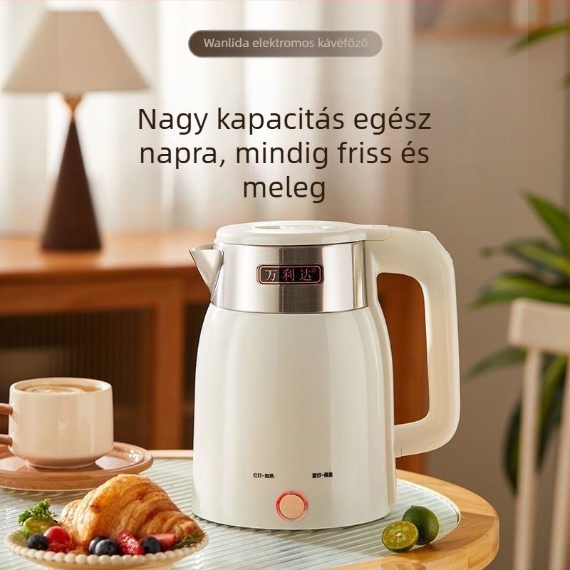 Gravírozott logóval ellátott elektromos vízforraló, állandó hőmérséklet, 2 L+ kapacitás, 1000–1500 W, 360° alap
