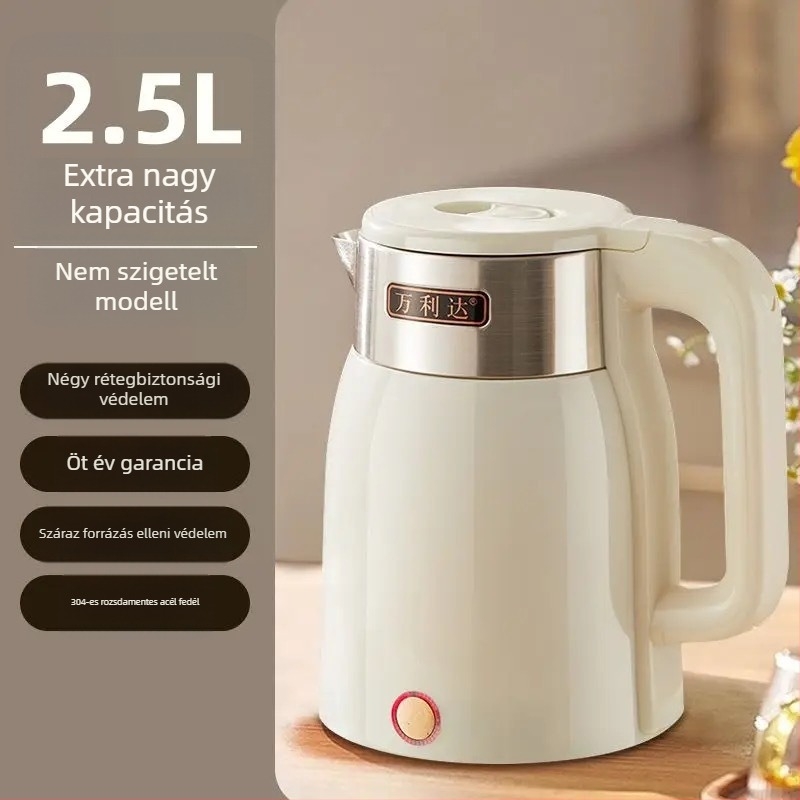 Gravírozott logóval ellátott elektromos vízforraló, állandó hőmérséklet, 2 L+ kapacitás, 1000–1500 W, 360° alap