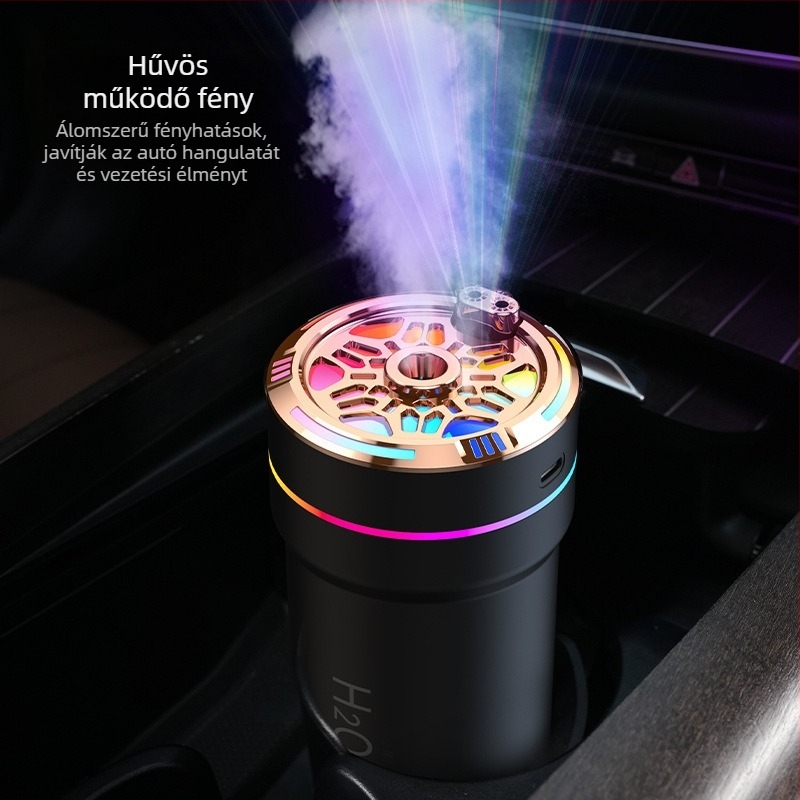 CM-5S autóba szerelhető párásító és ambient fény funkcióval, USB táplálás, tartály legfeljebb 0,5 L, 1 gőzkiadás, alkalmas helyiségekhez 10 m²-ig