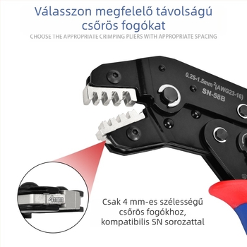 SN sorozat krimpelőfogók, terminálokhoz, vas-nikkel ötvözet, tömeg 0,02