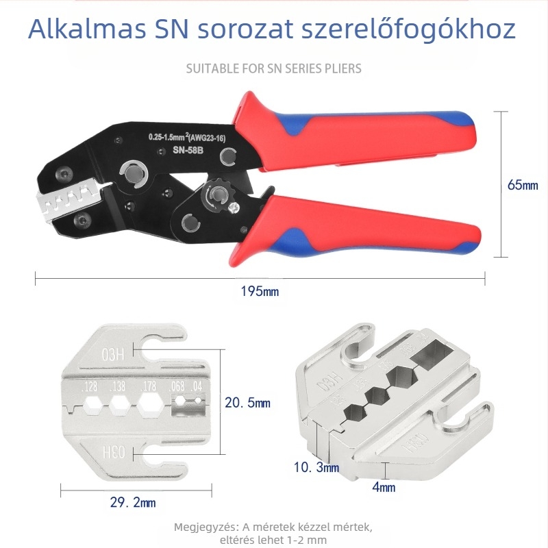 SN sorozat krimpelőfogók, terminálokhoz, vas-nikkel ötvözet, tömeg 0,02