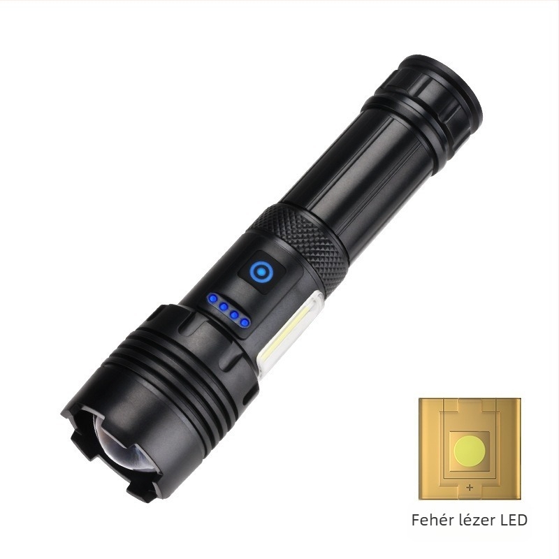 P70 LED zseblámpa, újratölthető, alumíniumötvözet burkolat, 2400mAh, 5W, hatótáv 200–500 m