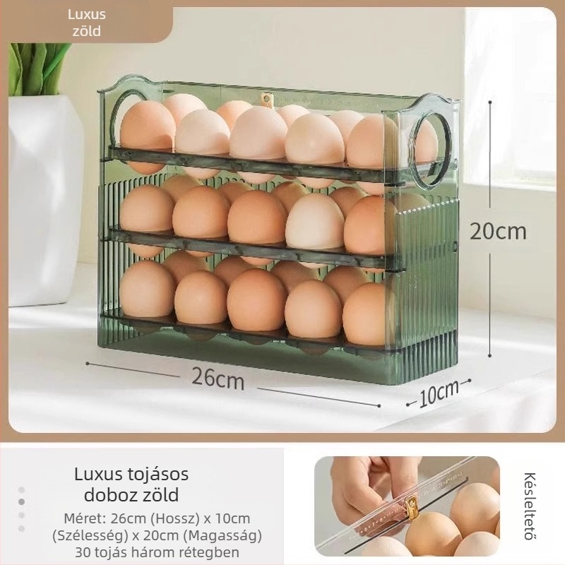 Tojás tároló hűtőbe, átlátszó, élelmiszer-minőségű műanyag, oldalsó ajtóval
