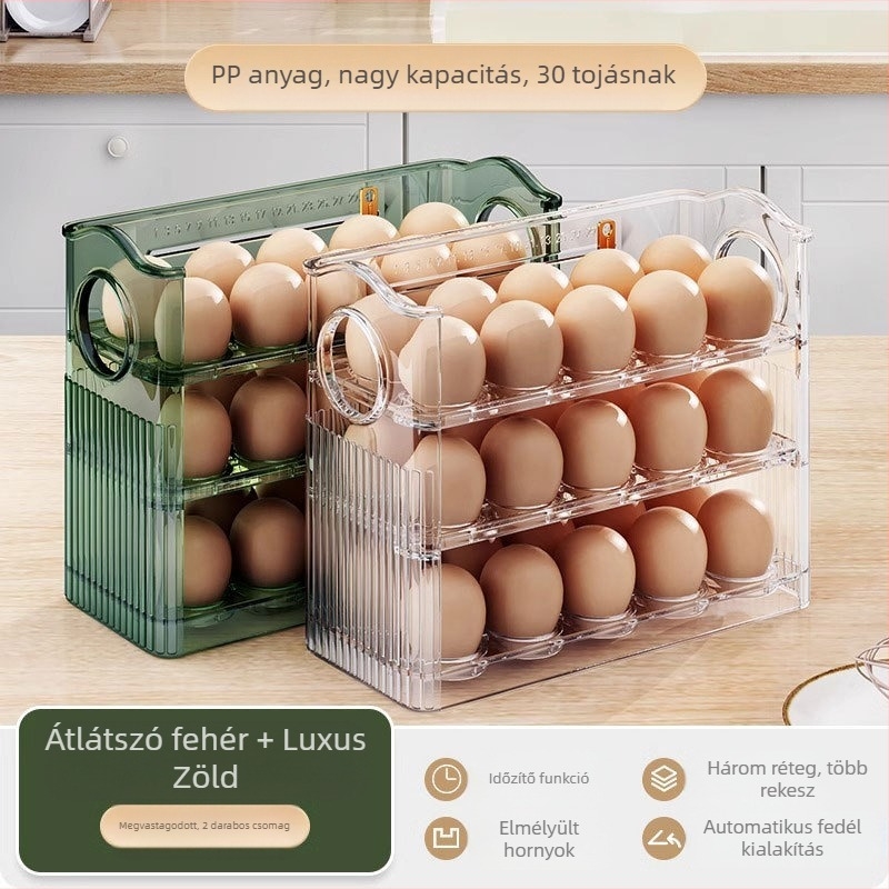 Tojás tároló hűtőbe, átlátszó, élelmiszer-minőségű műanyag, oldalsó ajtóval