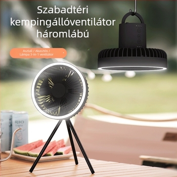 3 lábú USB ventilátor beépített 6000mAh akkumulátorral és éjjeli fénnyel – brushless motor, 3 sebesség, USB táplálás