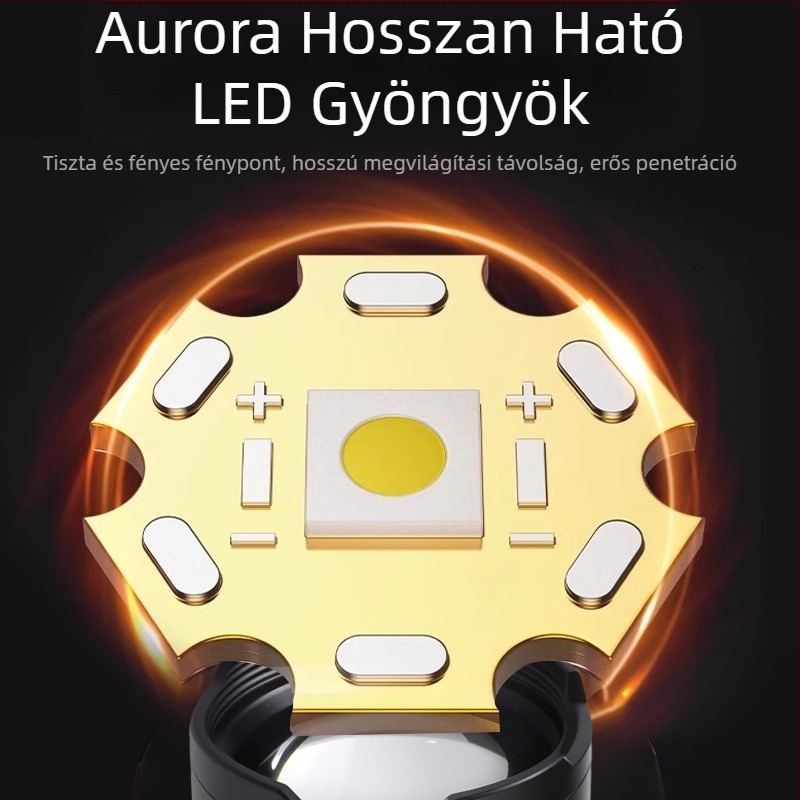 LED zseblámpa kempinghez és kültérre – 20W, újratölthető, akkumulátor 18650/26650, 360° forgatható, hatótávolság ≥500 m