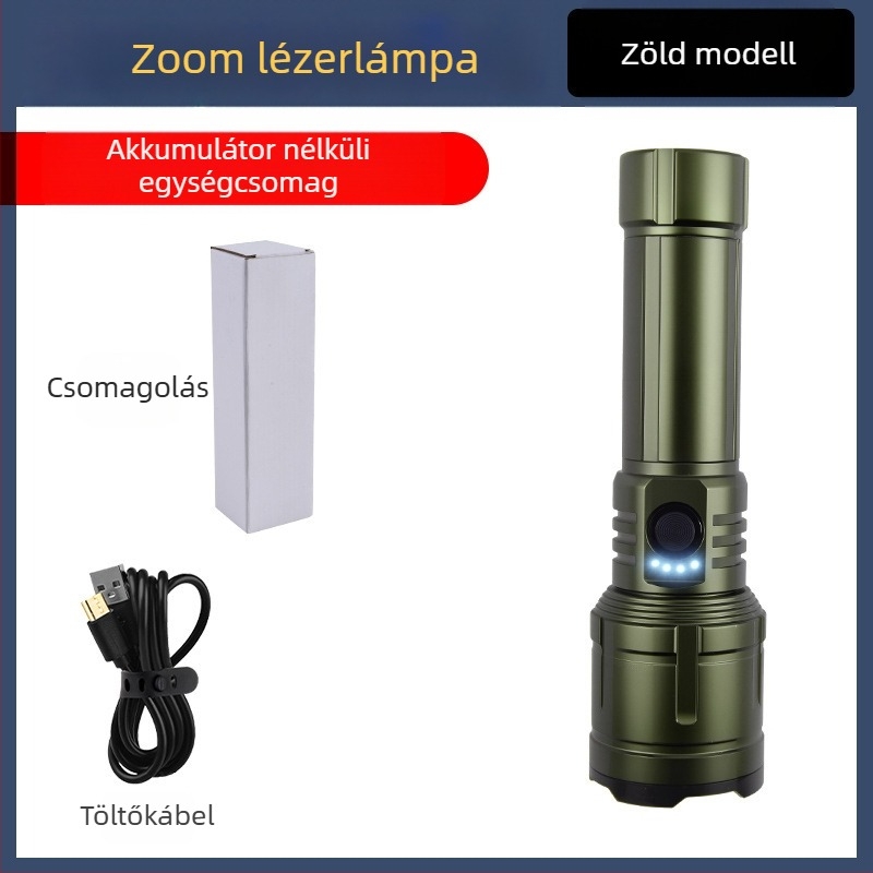 LED zseblámpa kempinghez és kültérre – 20W, újratölthető, akkumulátor 18650/26650, 360° forgatható, hatótávolság ≥500 m