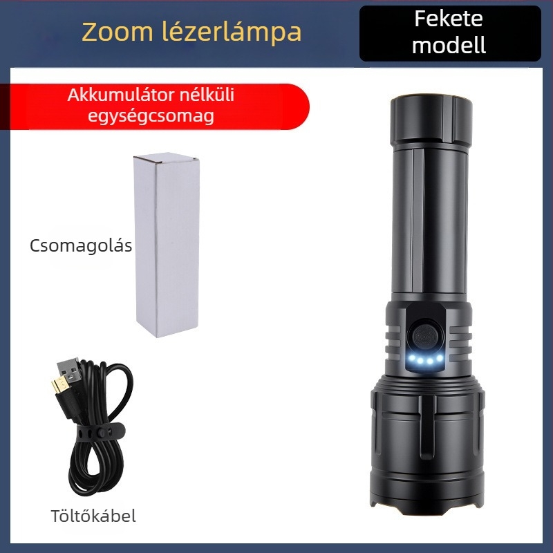 LED zseblámpa kempinghez és kültérre – 20W, újratölthető, akkumulátor 18650/26650, 360° forgatható, hatótávolság ≥500 m