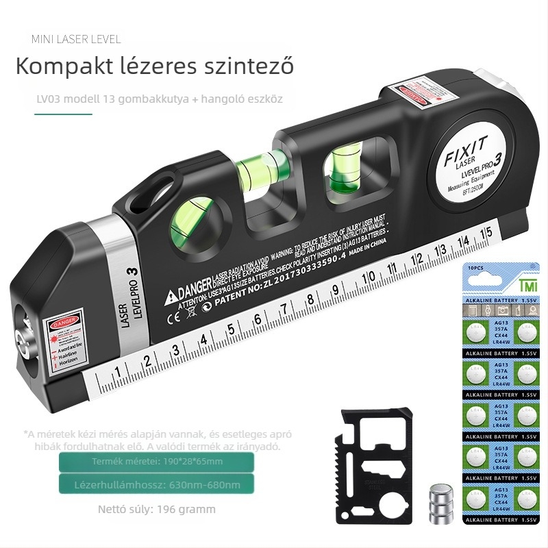 Infravörös lézeres szint, erős mágneses rögzítés, háztartási használatra, vízszintes mérővonal, közönséges szint