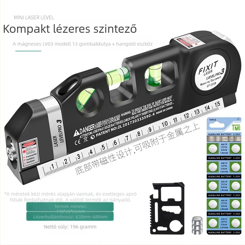 Infravörös lézeres szint, erős mágneses rögzítés, háztartási használatra, vízszintes mérővonal, közönséges szint