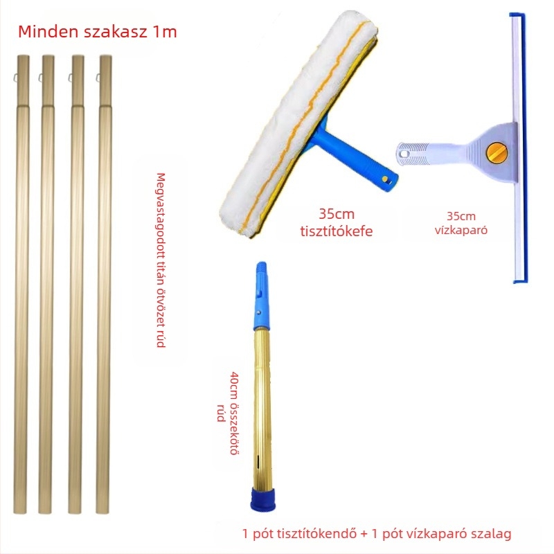 Shijie Háztartási üvegtisztító kinyúló teleszkópos rúddal, egyoldalas törléssel, rozsdamentes acélból, kézi működés