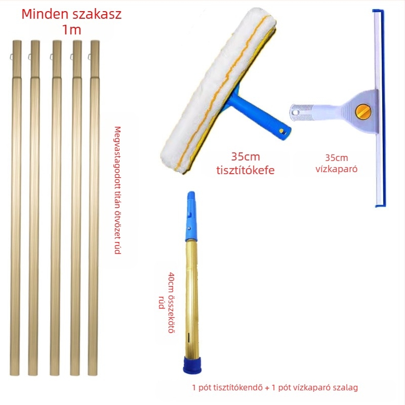 Shijie Háztartási üvegtisztító kinyúló teleszkópos rúddal, egyoldalas törléssel, rozsdamentes acélból, kézi működés