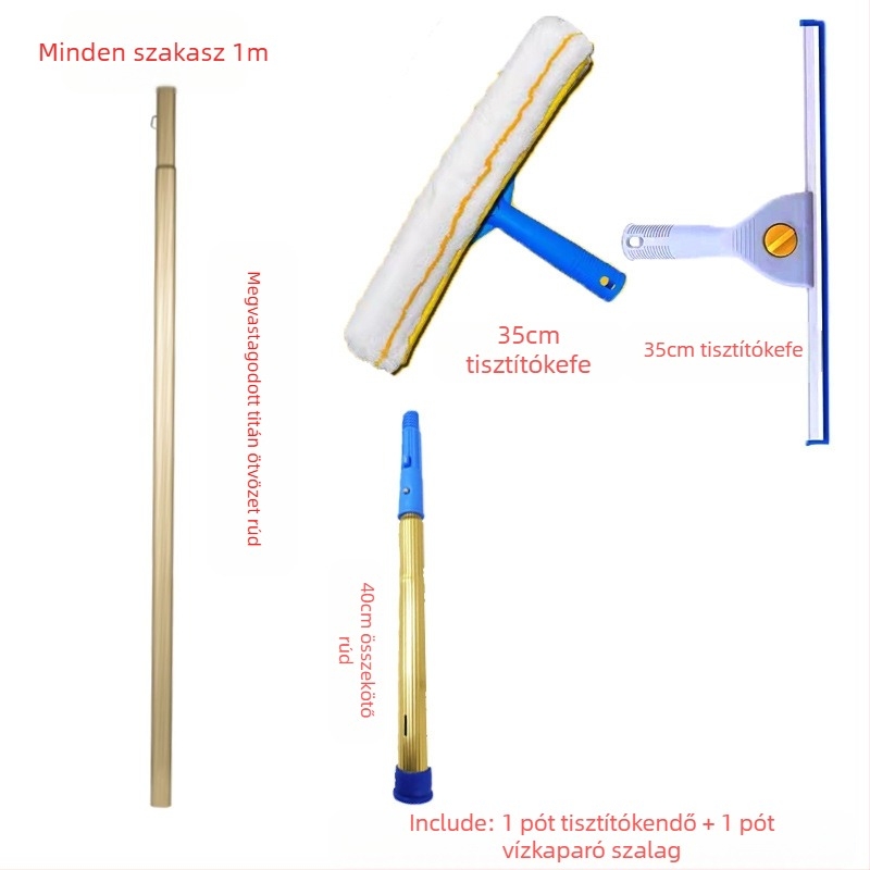Shijie Háztartási üvegtisztító kinyúló teleszkópos rúddal, egyoldalas törléssel, rozsdamentes acélból, kézi működés