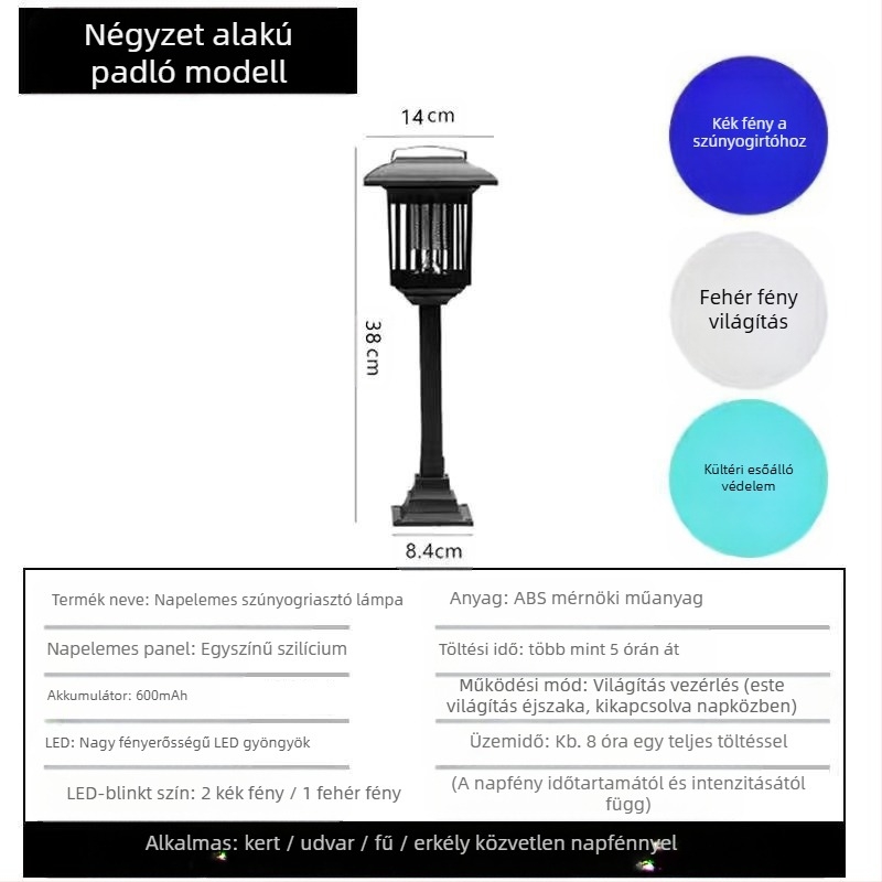 Kültéri napelemes szúnyogriasztó lámpa LED-del, 3W, 1.2V, kerek formájú