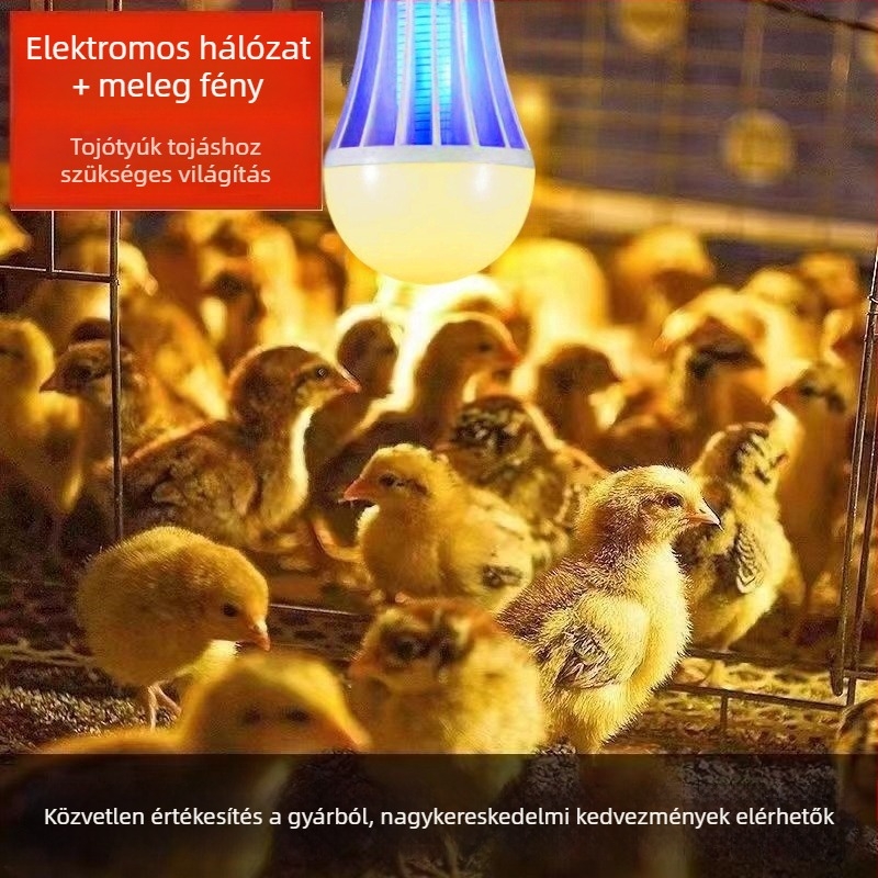 LED rovarirtó lámpa csirkeotthonhoz – LED fényforrás, 41-60㎡ lefedettség, csapda fénytörés + elektromos sokk, ABS ház, nikkel-zink-vas háló