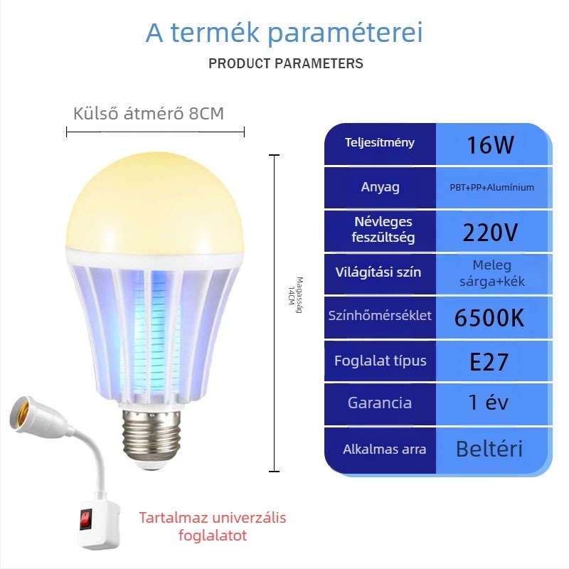 LED rovarirtó lámpa csirkeotthonhoz – LED fényforrás, 41-60㎡ lefedettség, csapda fénytörés + elektromos sokk, ABS ház, nikkel-zink-vas háló