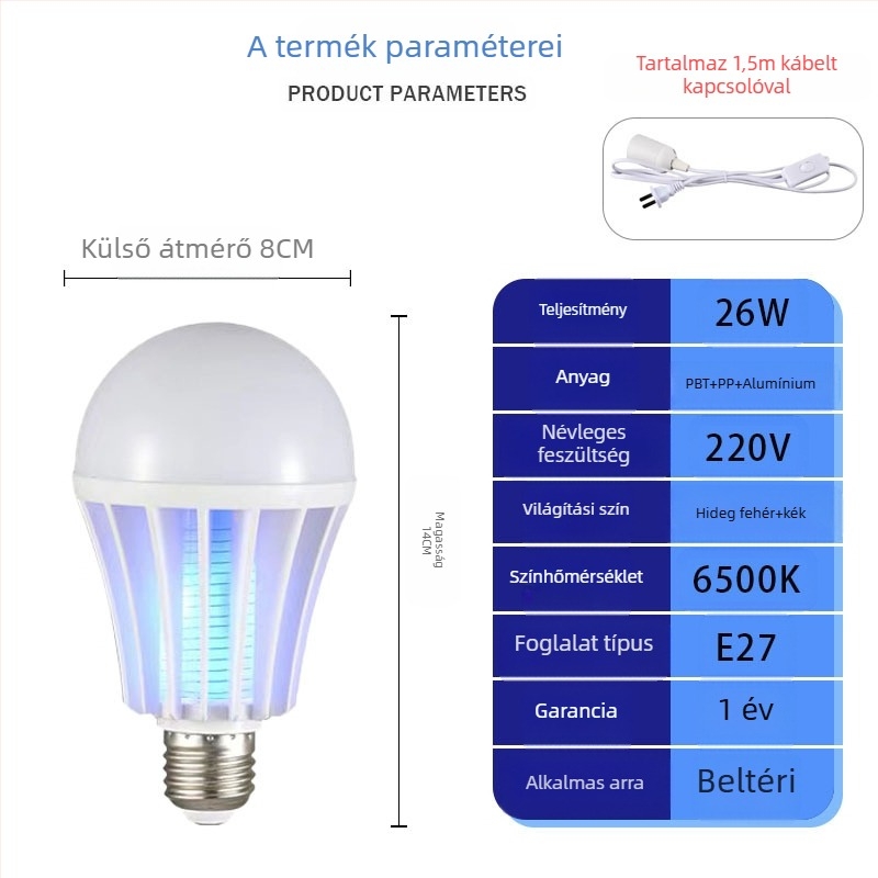 LED rovarirtó lámpa csirkeotthonhoz – LED fényforrás, 41-60㎡ lefedettség, csapda fénytörés + elektromos sokk, ABS ház, nikkel-zink-vas háló