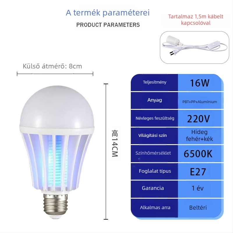 LED rovarirtó lámpa csirkeotthonhoz – LED fényforrás, 41-60㎡ lefedettség, csapda fénytörés + elektromos sokk, ABS ház, nikkel-zink-vas háló